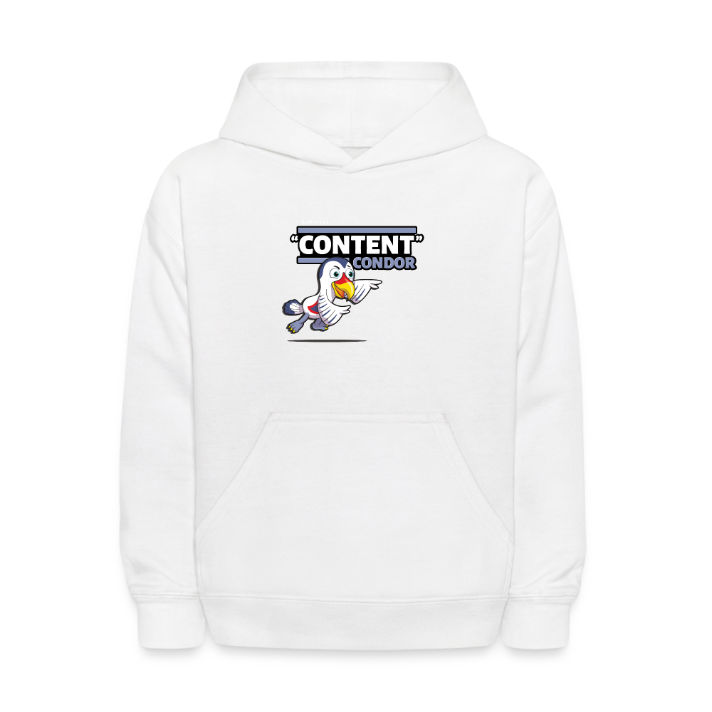 "Content" Condor Character Comfort Kids Hoodie - white