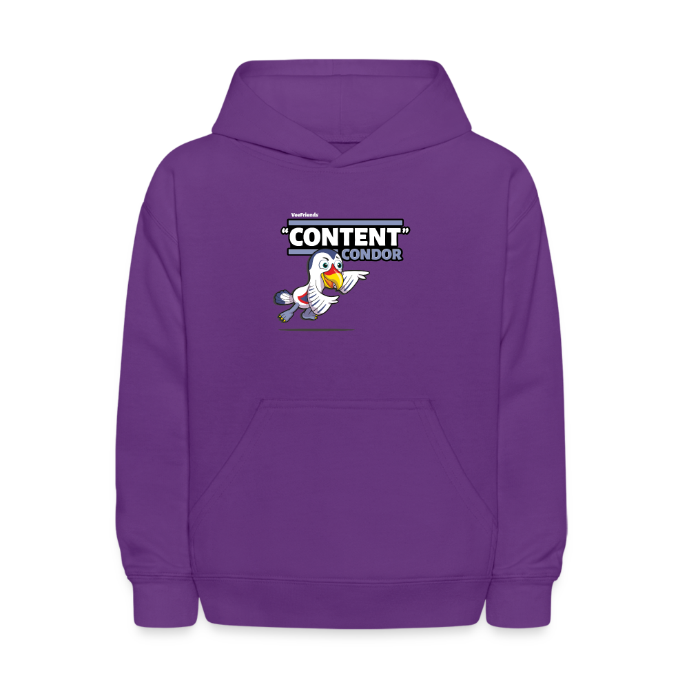 "Content" Condor Character Comfort Kids Hoodie - purple