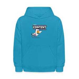 "Content" Condor Character Comfort Kids Hoodie - turquoise