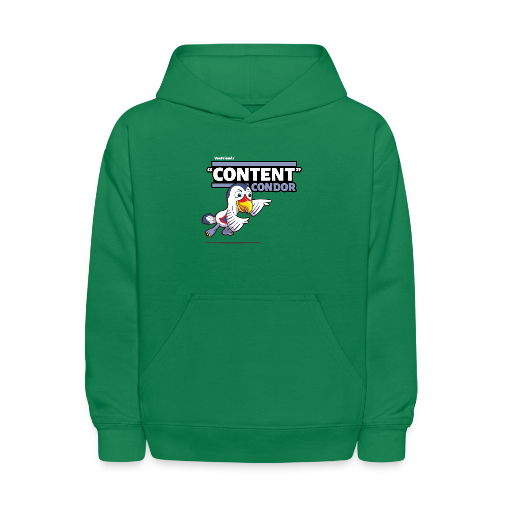 "Content" Condor Character Comfort Kids Hoodie - kelly green
