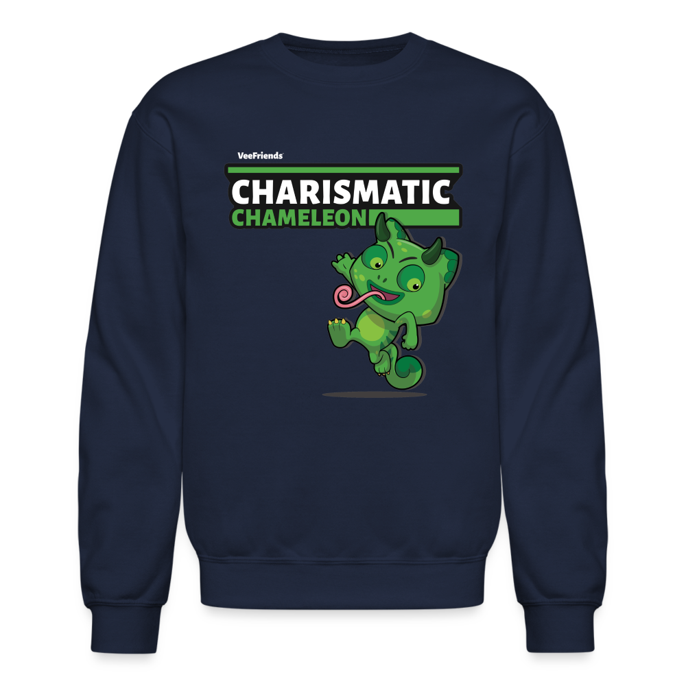 Charismatic Chameleon Character Comfort Adult Crewneck Sweatshirt - navy