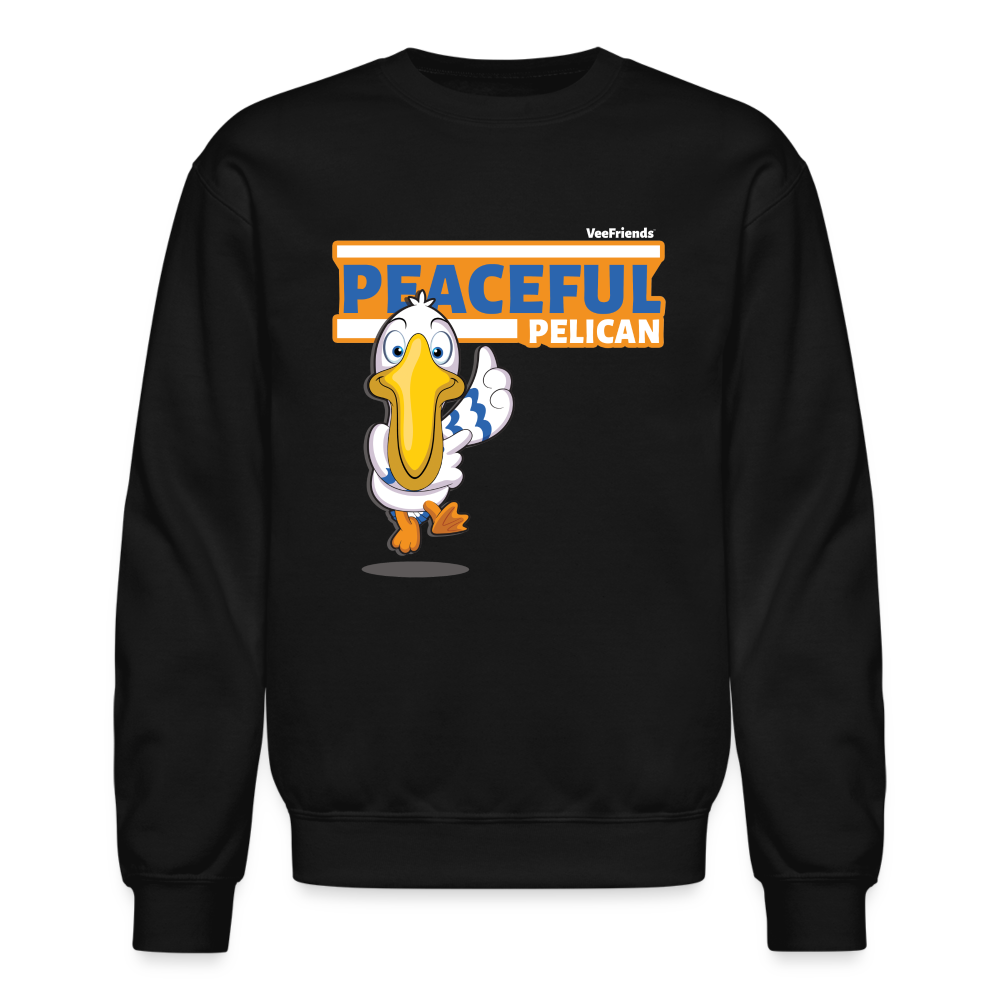 Peaceful Pelican Character Comfort Adult Crewneck Sweatshirt - black