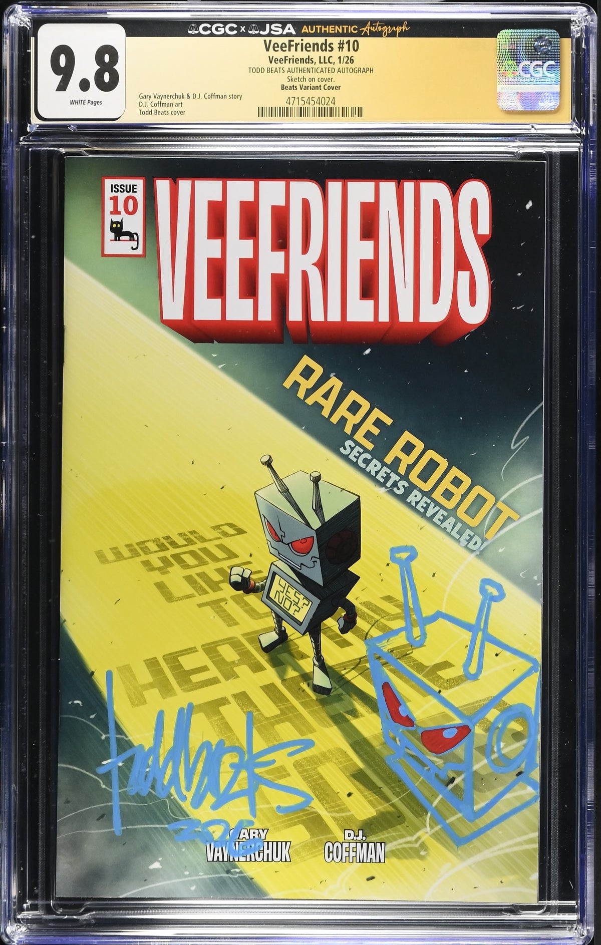 Front of VeeFriends Issue #10: Rare Robot, CGC 9.8, certification 4715454024