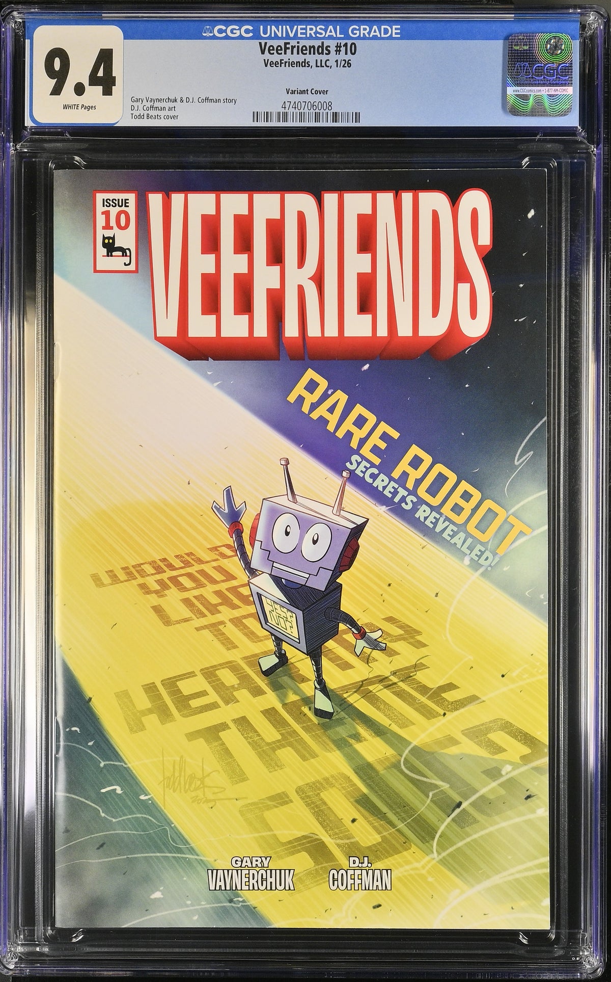 Front of VeeFriends Issue #10: Rare Robot, CGC 9.4, certification 4740706008