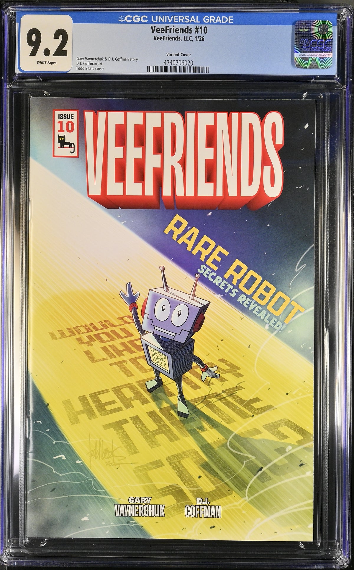 Front of VeeFriends Issue #10: Rare Robot, CGC 9.2, certification 4740706020