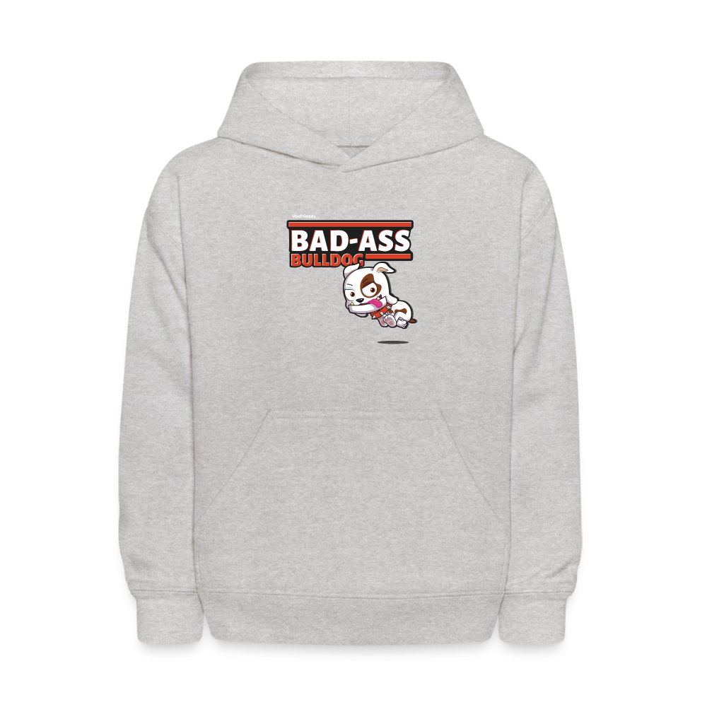 Bad-Ass Bulldog Character Comfort Kids Hoodie - heather gray