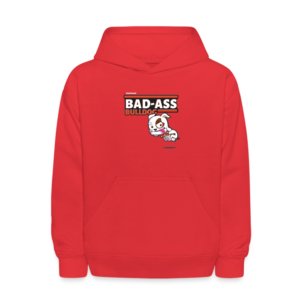 Bad-Ass Bulldog Character Comfort Kids Hoodie - red