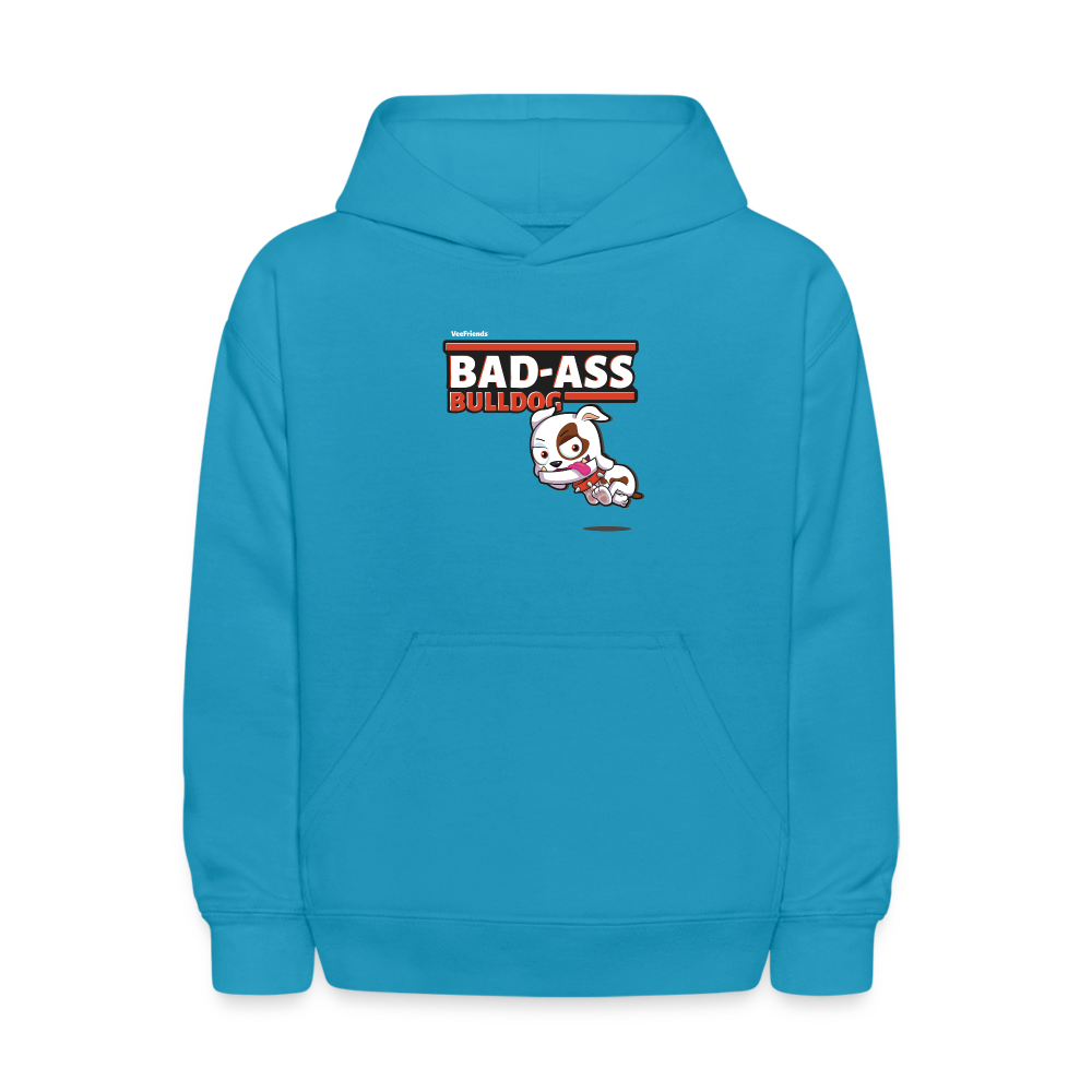 Bad-Ass Bulldog Character Comfort Kids Hoodie - turquoise