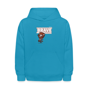 Brave Bison Character Comfort Kids Hoodie - turquoise