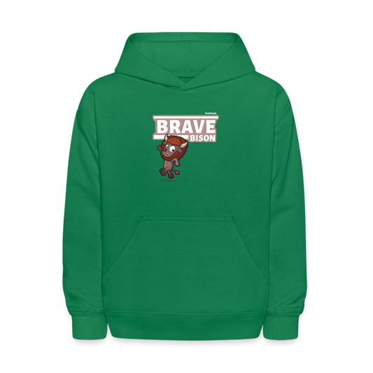 Brave Bison Character Comfort Kids Hoodie - kelly green