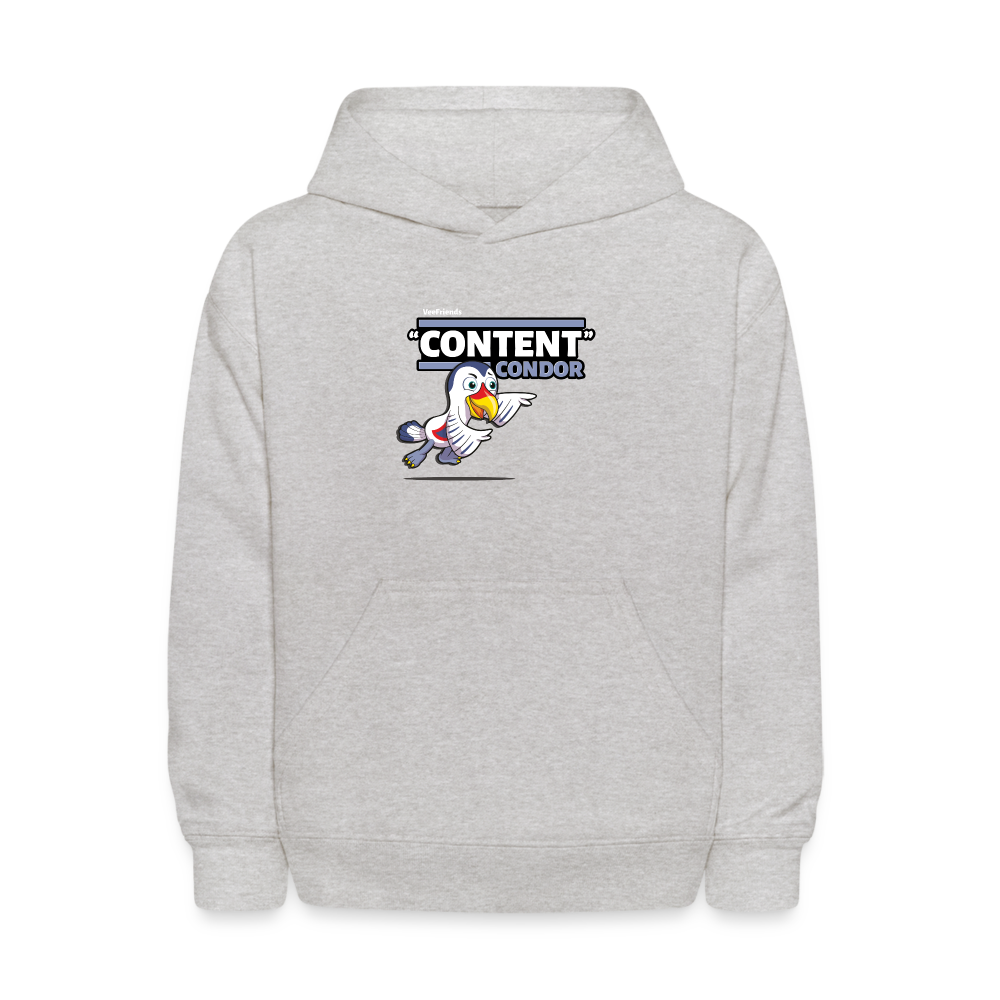 "Content" Condor Character Comfort Kids Hoodie - heather gray