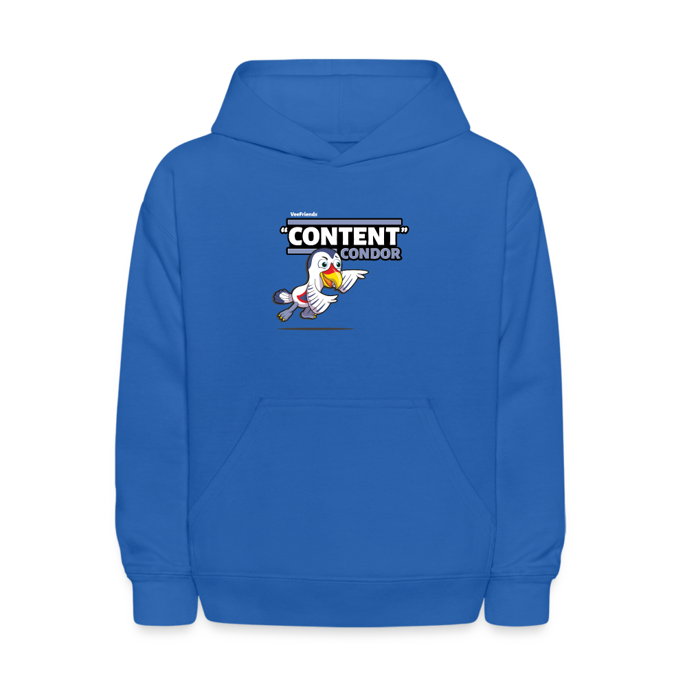 "Content" Condor Character Comfort Kids Hoodie - royal blue
