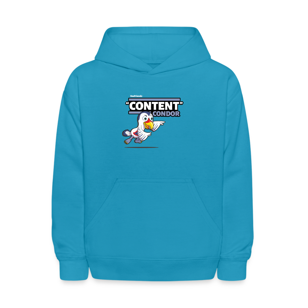"Content" Condor Character Comfort Kids Hoodie - turquoise