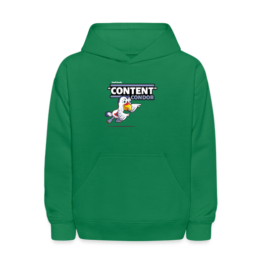 "Content" Condor Character Comfort Kids Hoodie - kelly green