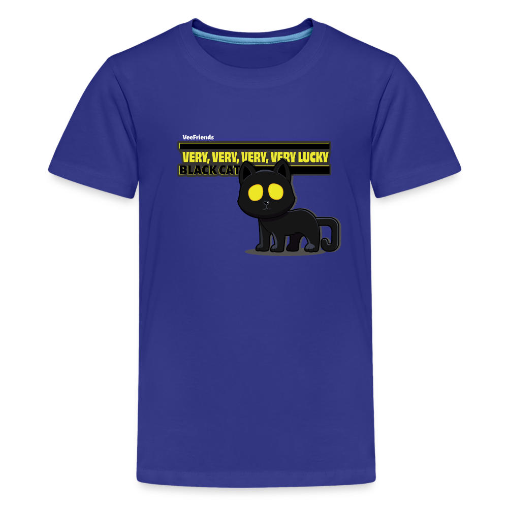 
            
                Load image into Gallery viewer, Very, Very, Very, Very Lucky Black Cat Character Comfort Kids Tee - royal blue
            
        