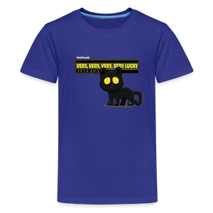 
            
                Load image into Gallery viewer, Very, Very, Very, Very Lucky Black Cat Character Comfort Kids Tee - royal blue
            
        