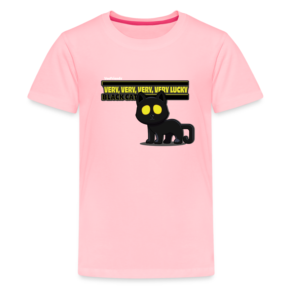 Very, Very, Very, Very Lucky Black Cat Character Comfort Kids Tee - pink