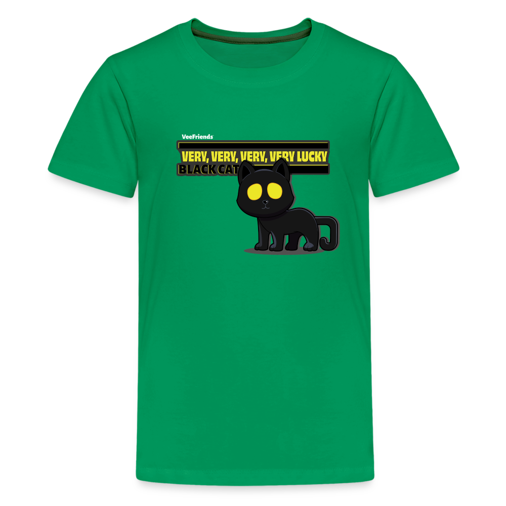 Very, Very, Very, Very Lucky Black Cat Character Comfort Kids Tee - kelly green