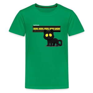 Very, Very, Very, Very Lucky Black Cat Character Comfort Kids Tee - kelly green
