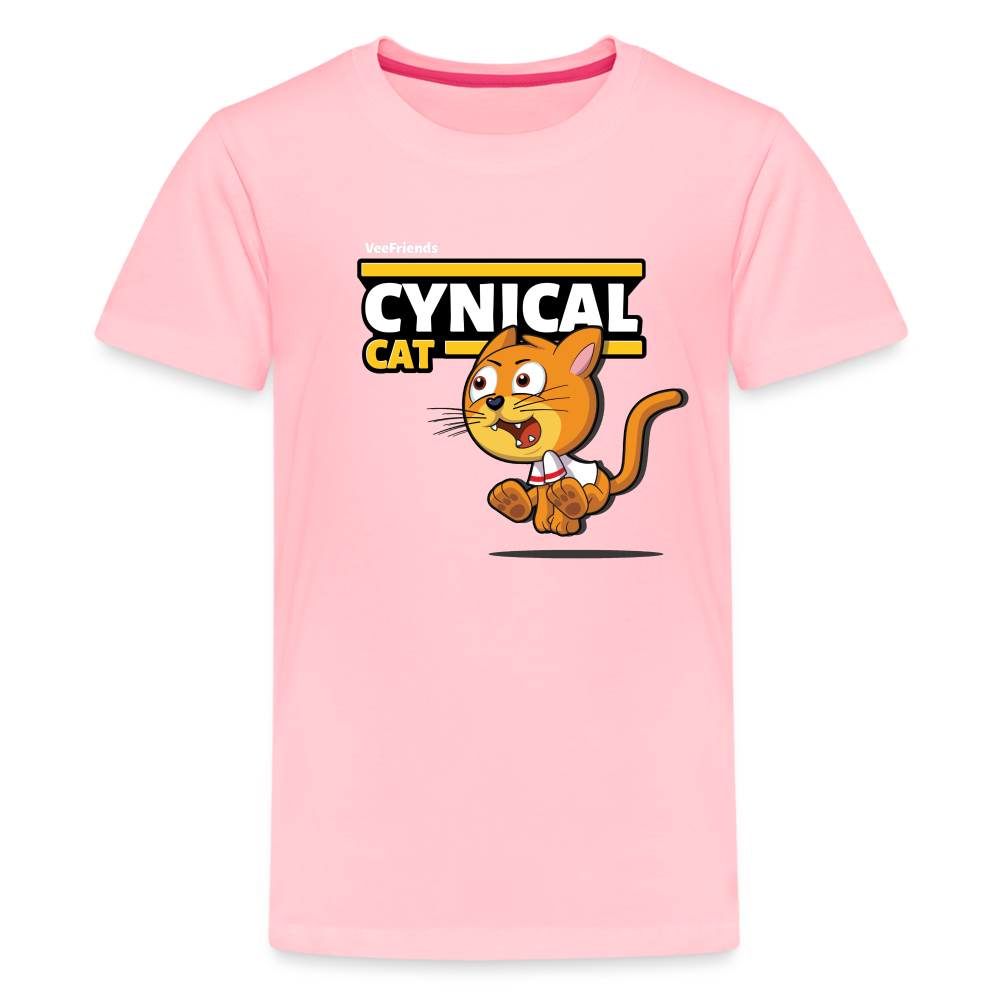 Cynical Cat Character Comfort Kids Tee - pink