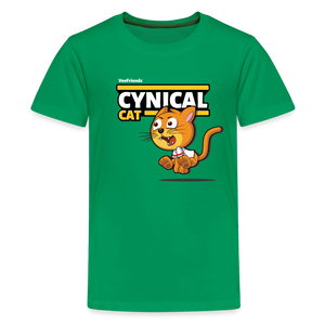 
            
                Load image into Gallery viewer, Cynical Cat Character Comfort Kids Tee - kelly green
            
        