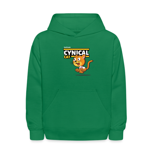 Cynical Cat Character Comfort Kids Hoodie - kelly green