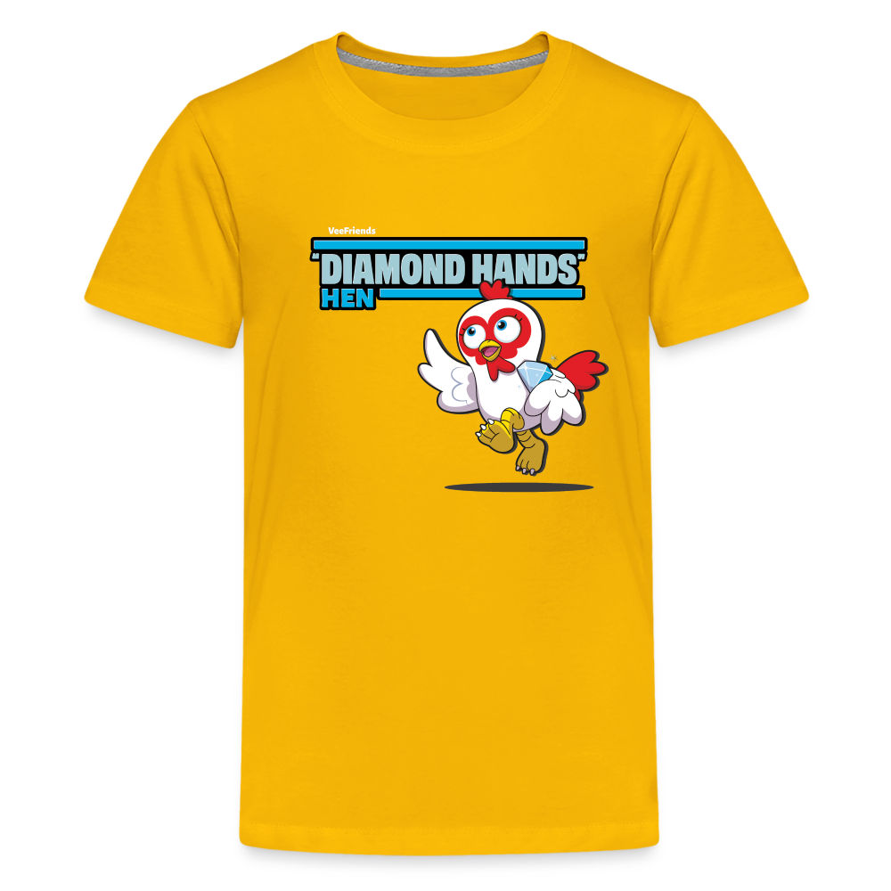 "Diamond Hands" Hen Character Comfort Kids Tee - sun yellow