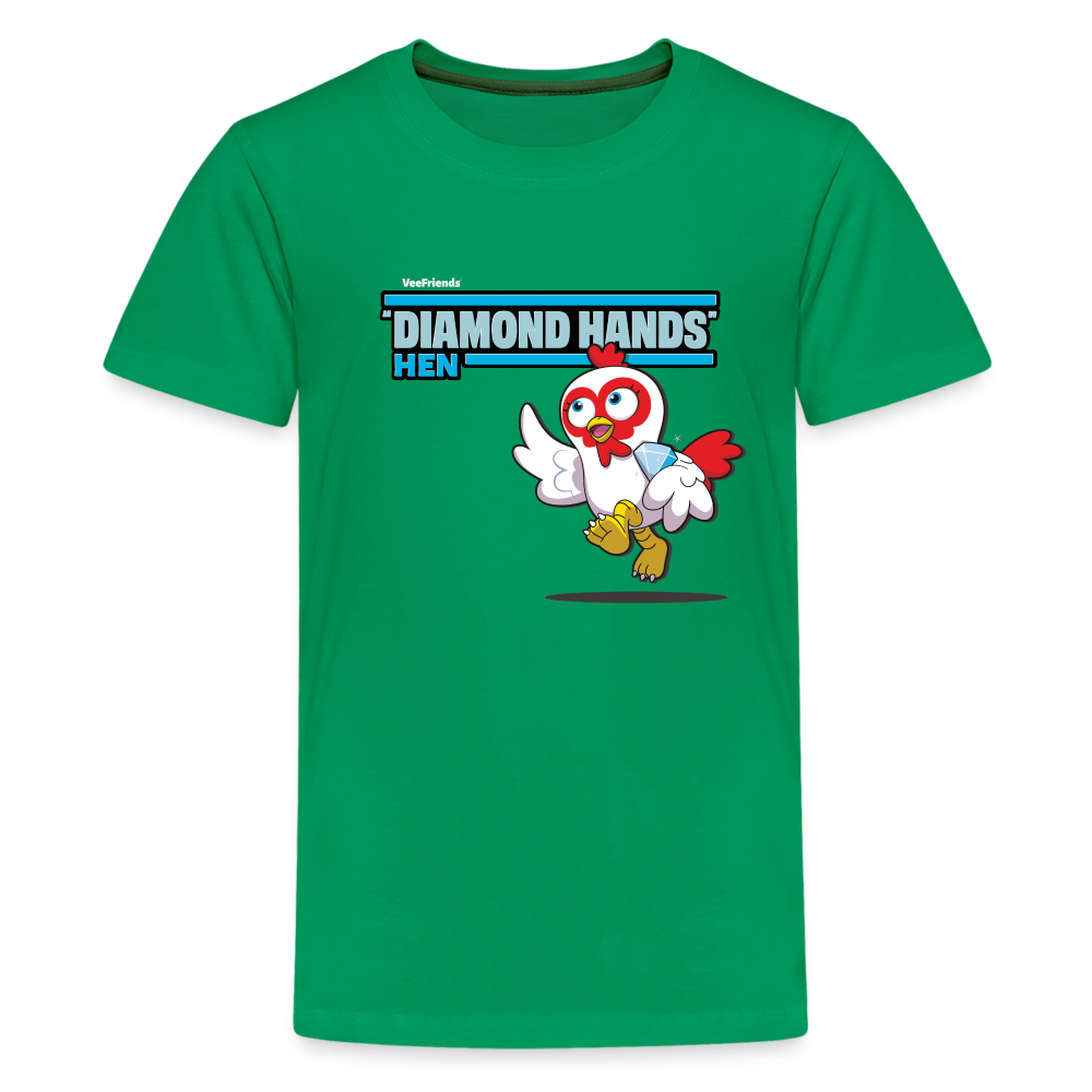 "Diamond Hands" Hen Character Comfort Kids Tee - kelly green