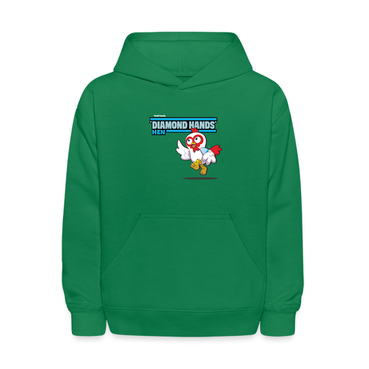 "Diamond Hands" Hen Character Comfort Kids Hoodie - kelly green