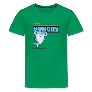 Hungry Hammerhead Character Comfort Kids Tee - kelly green