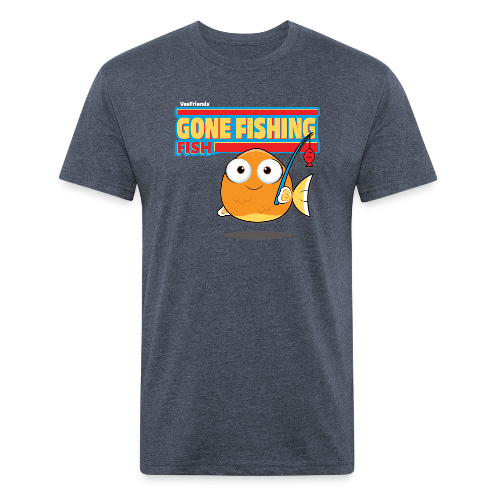 Gone Fishing Fish Character Comfort Adult Tee (Holder Claim) - heather navy