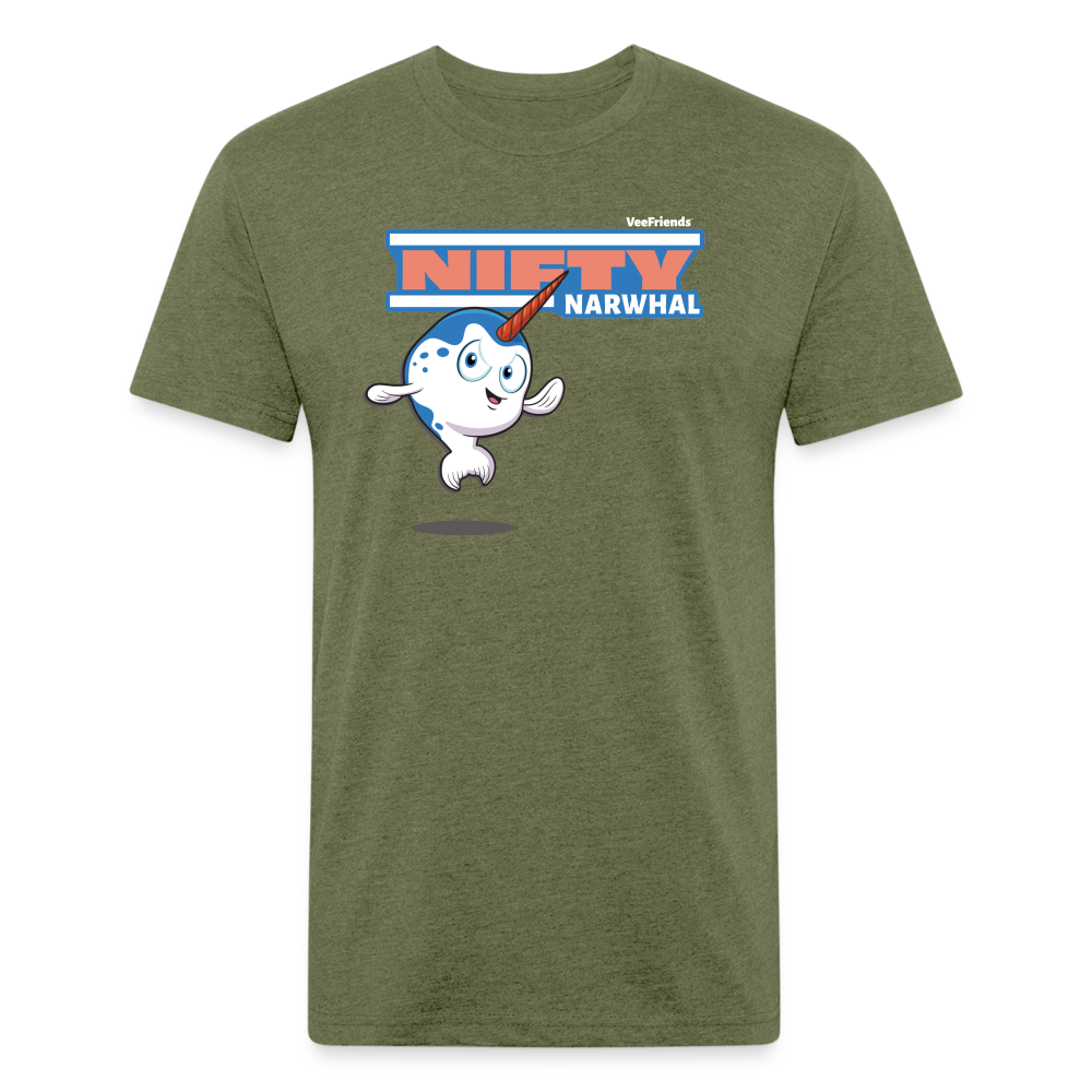 Nifty Narwhal Character Comfort Adult Tee - heather military green