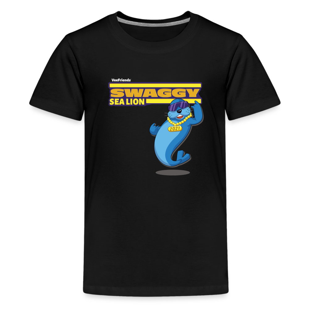 Swaggy Sea Lion Character Comfort Kids Tee - black
