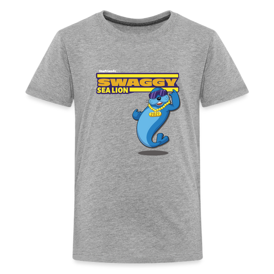 Swaggy Sea Lion Character Comfort Kids Tee - heather gray