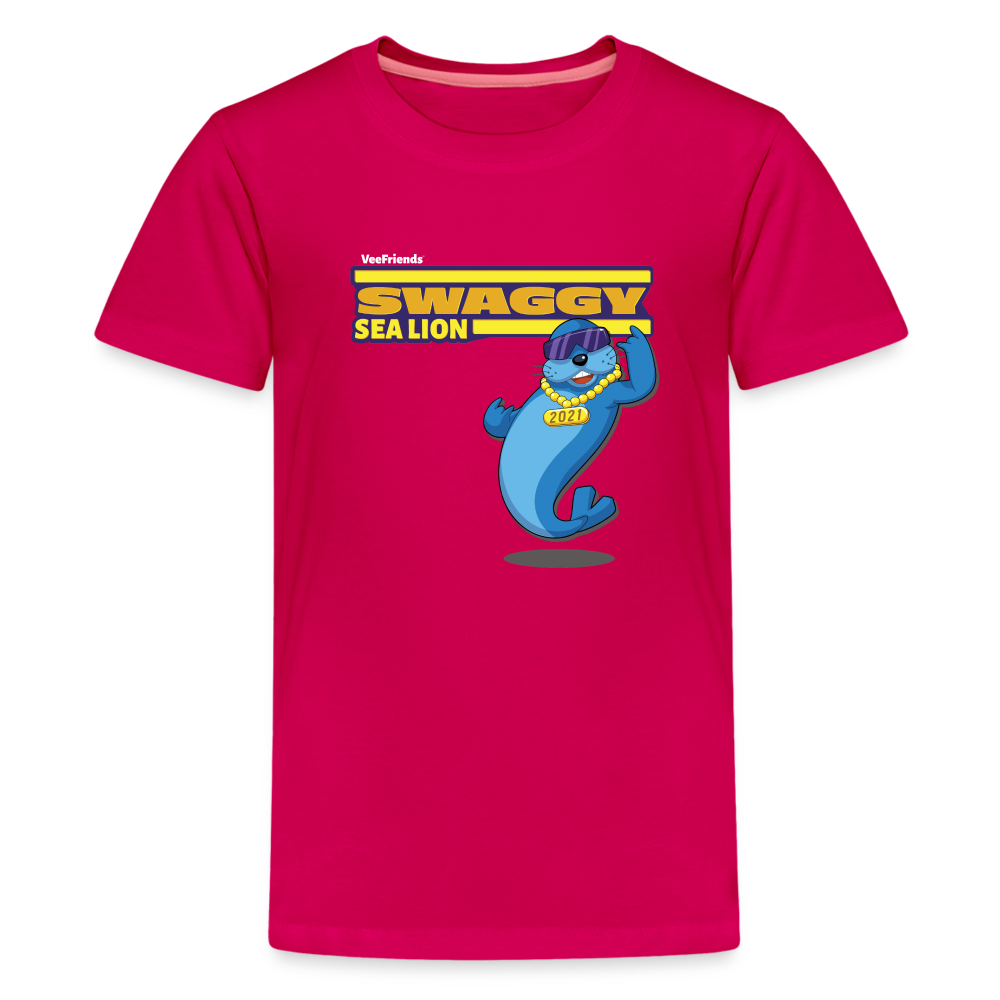 Swaggy Sea Lion Character Comfort Kids Tee - dark pink