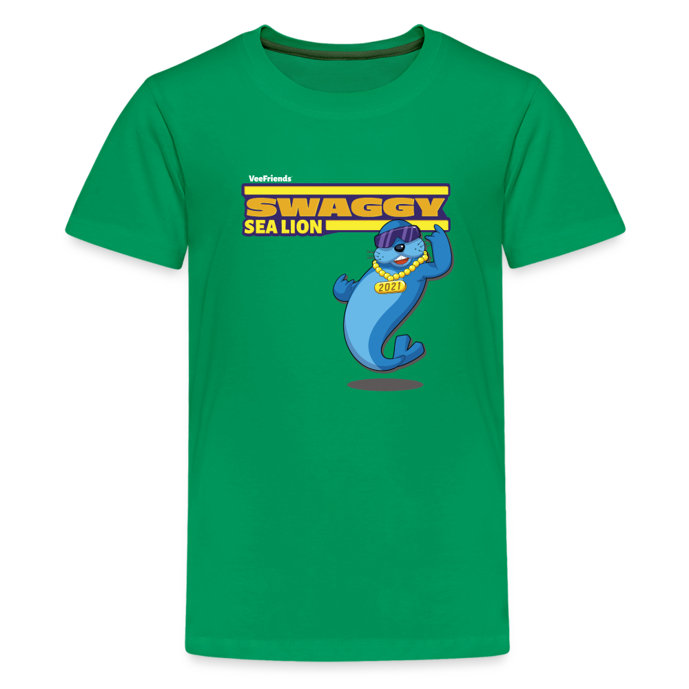 Swaggy Sea Lion Character Comfort Kids Tee - kelly green