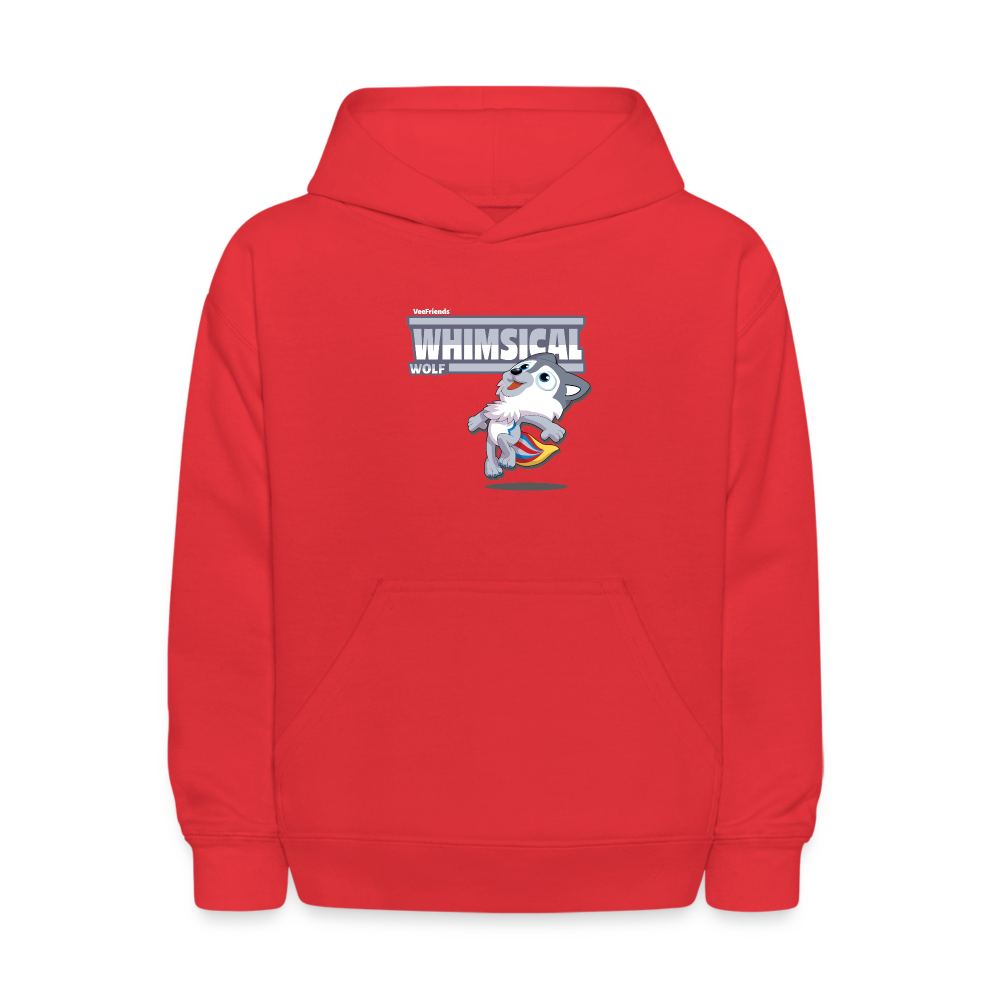 Whimsical Wolf Character Comfort Kids Hoodie - red