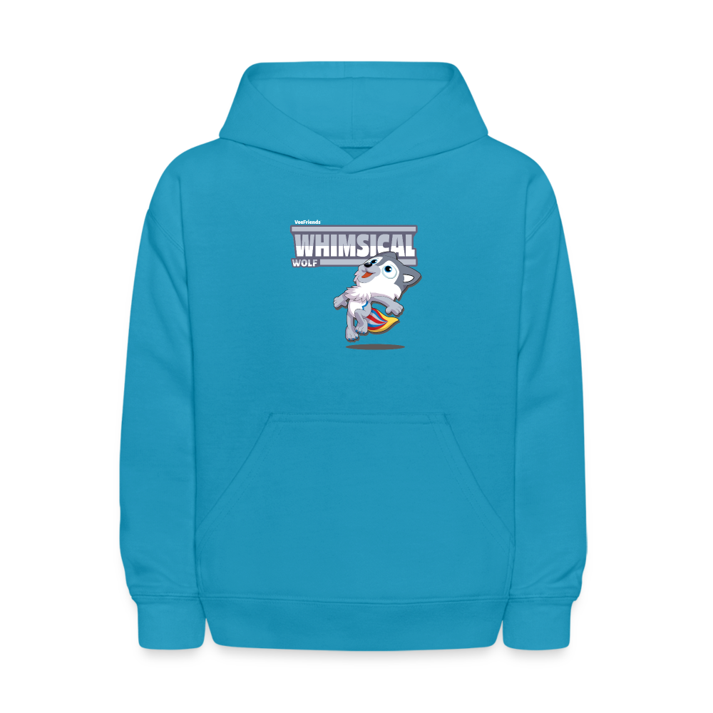 Whimsical Wolf Character Comfort Kids Hoodie - turquoise
