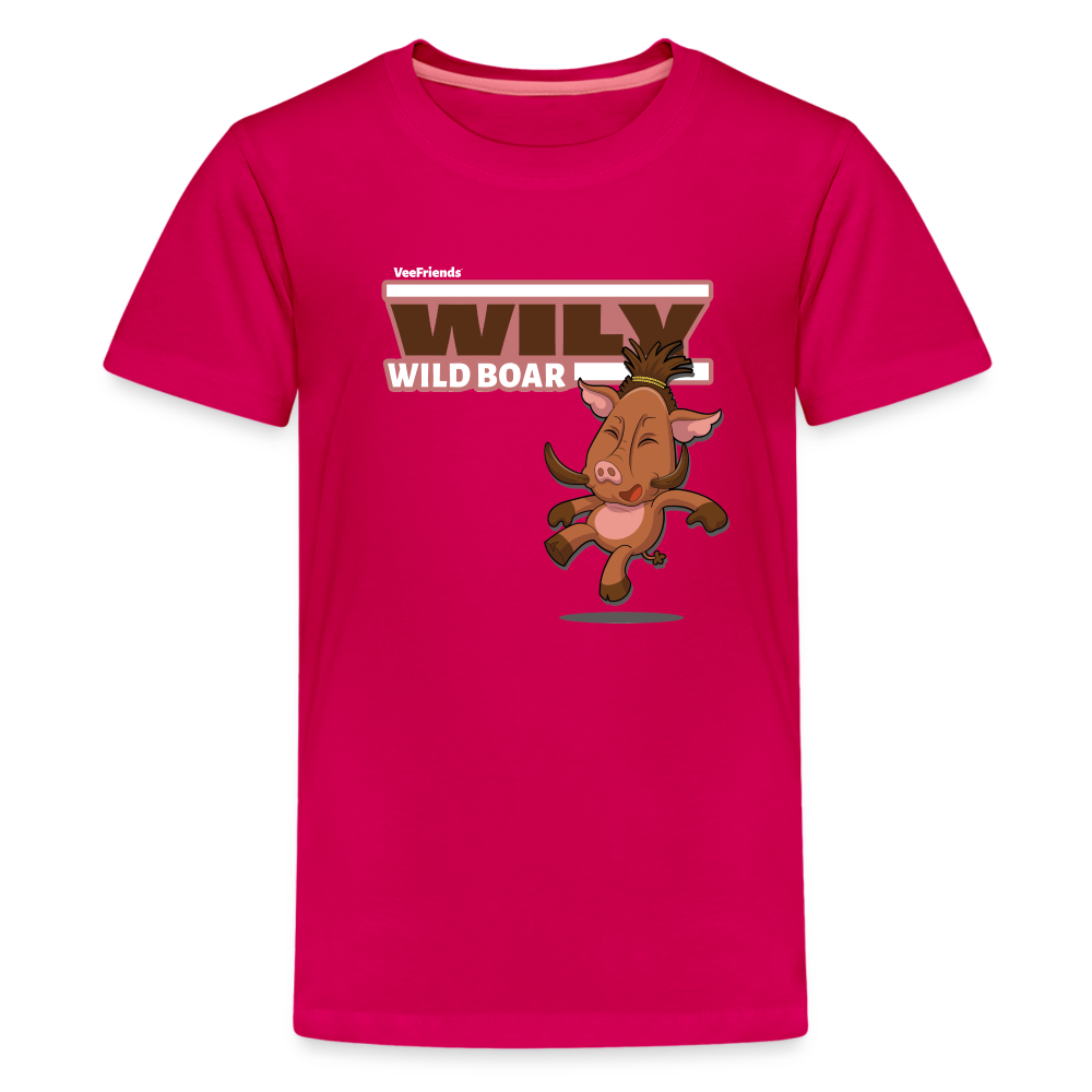 Wily Wild Boar Character Comfort Kids Tee - dark pink