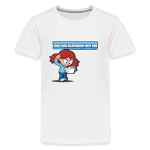 Your Poor Relationship With Time Is Your Biggest Vulnerability Character Comfort Kids Tee - white