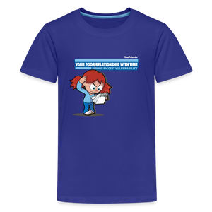 
            
                Load image into Gallery viewer, Your Poor Relationship With Time Is Your Biggest Vulnerability Character Comfort Kids Tee - royal blue
            
        