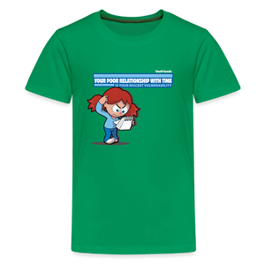 
            
                Load image into Gallery viewer, Your Poor Relationship With Time Is Your Biggest Vulnerability Character Comfort Kids Tee - kelly green
            
        