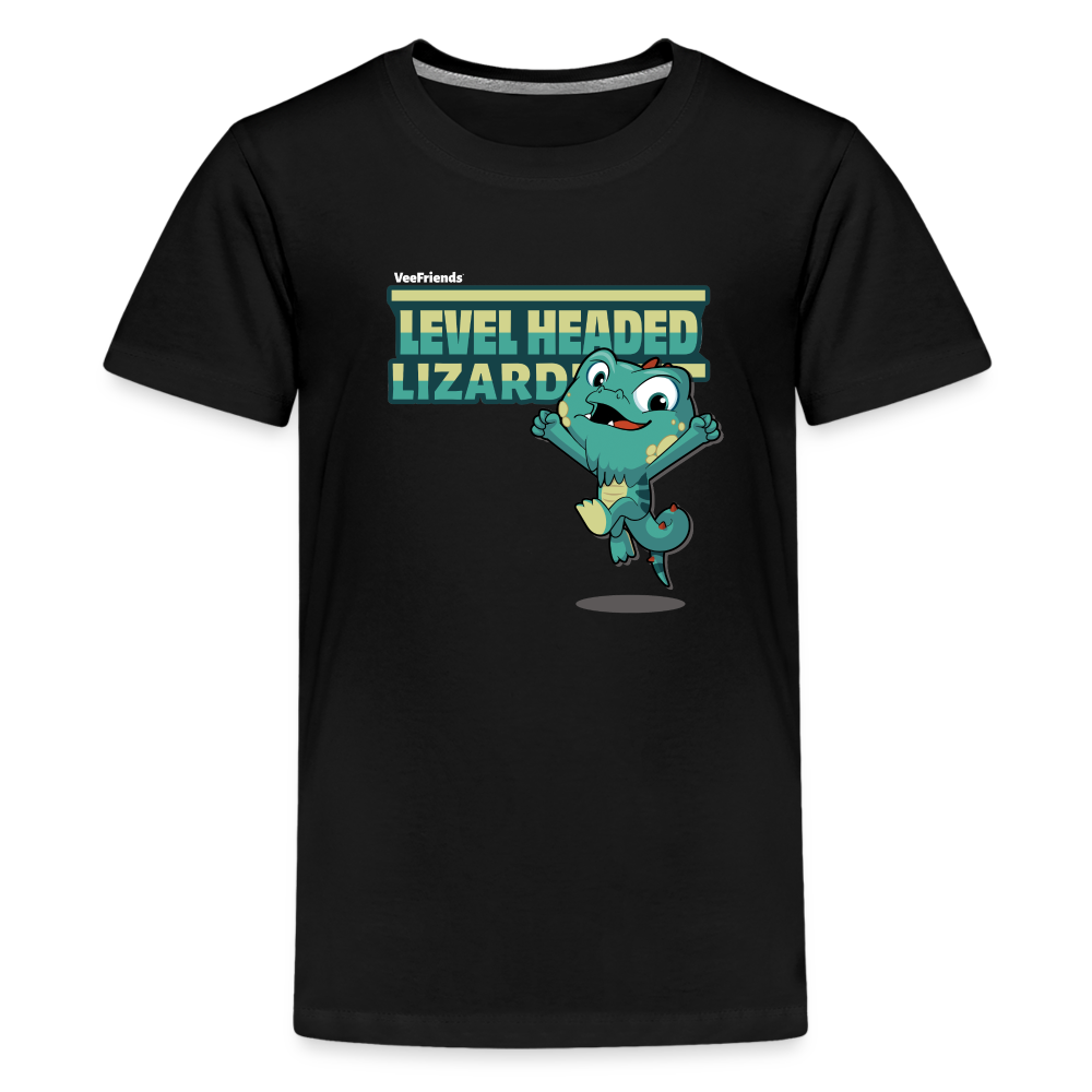 Level Headed Lizard Character Comfort Kids Tee - black