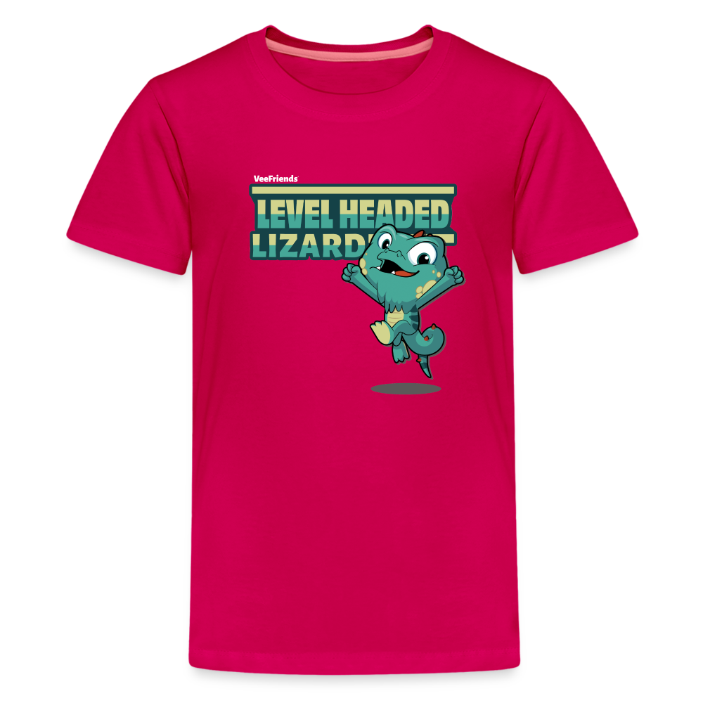 Level Headed Lizard Character Comfort Kids Tee - dark pink