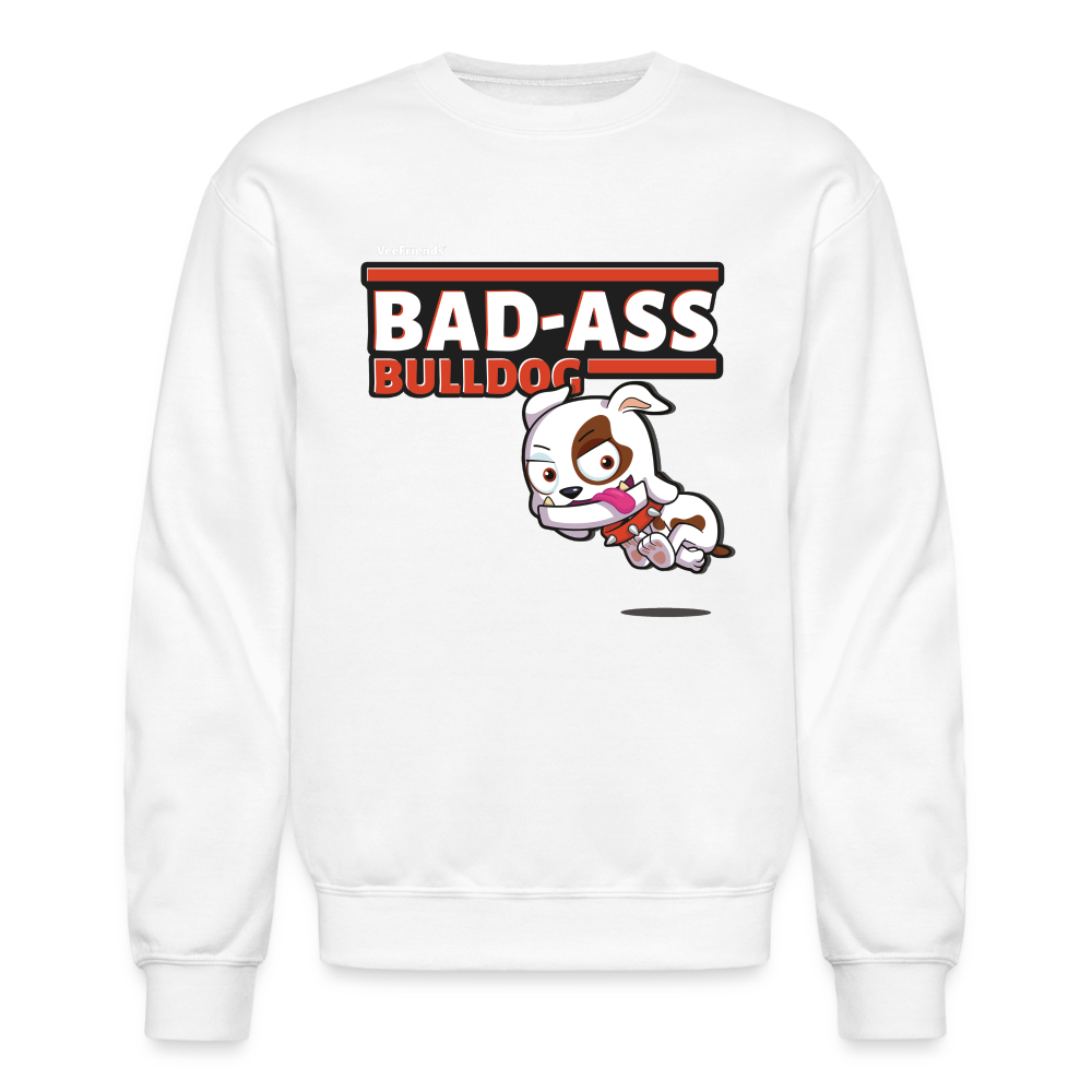 Bad-Ass Bulldog Character Comfort Adult Crewneck Sweatshirt - white