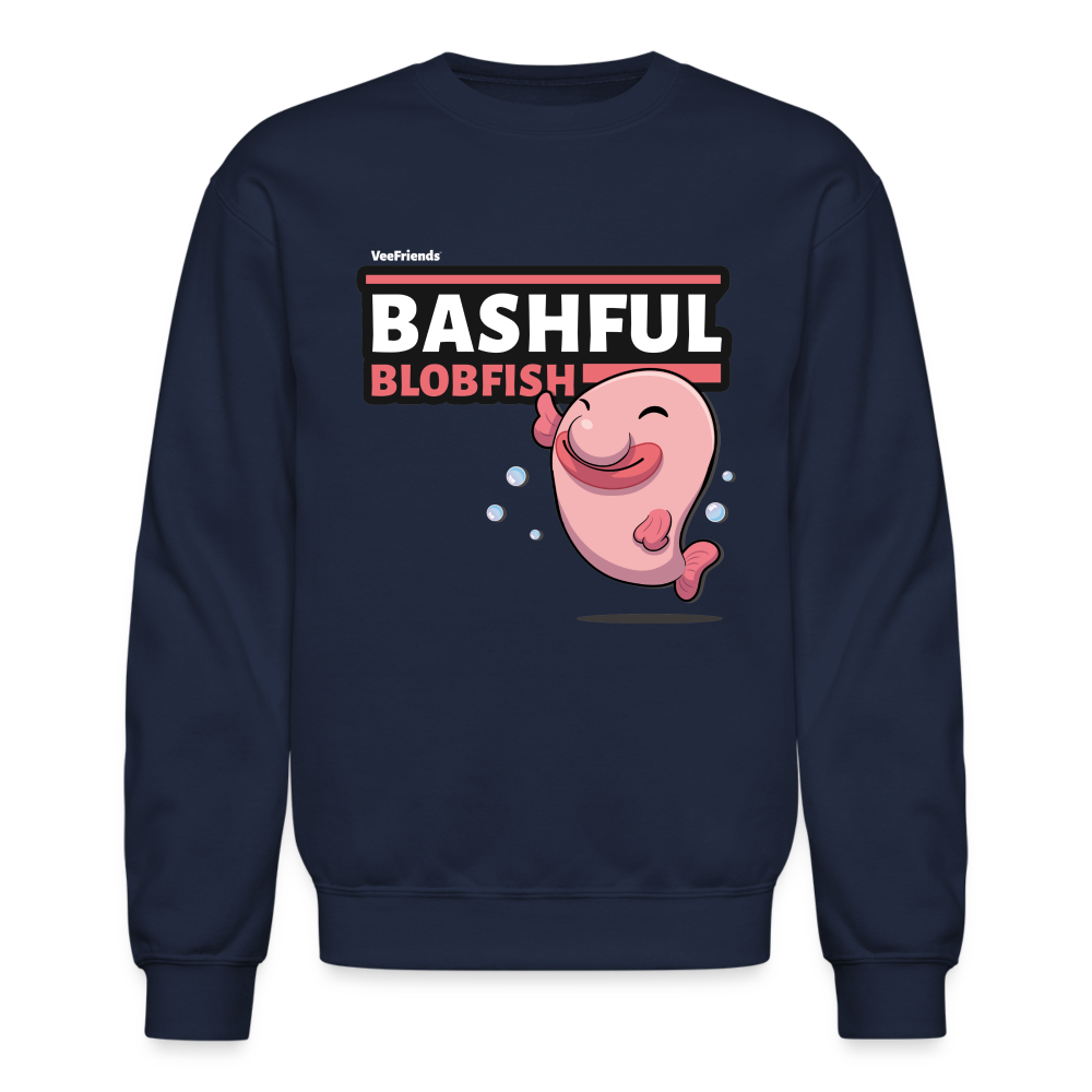 Bashful Blobfish Character Comfort Adult Crewneck Sweatshirt - navy