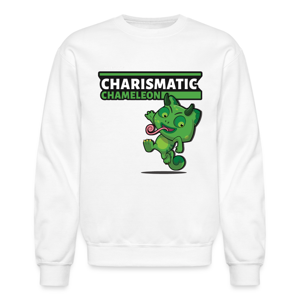 Charismatic Chameleon Character Comfort Adult Crewneck Sweatshirt - white