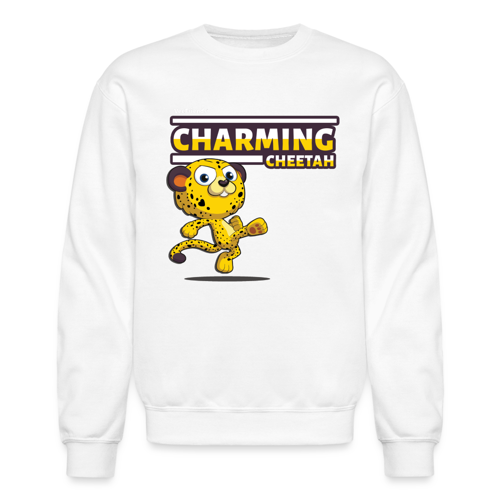 Charming Cheetah Character Comfort Adult Crewneck Sweatshirt - white