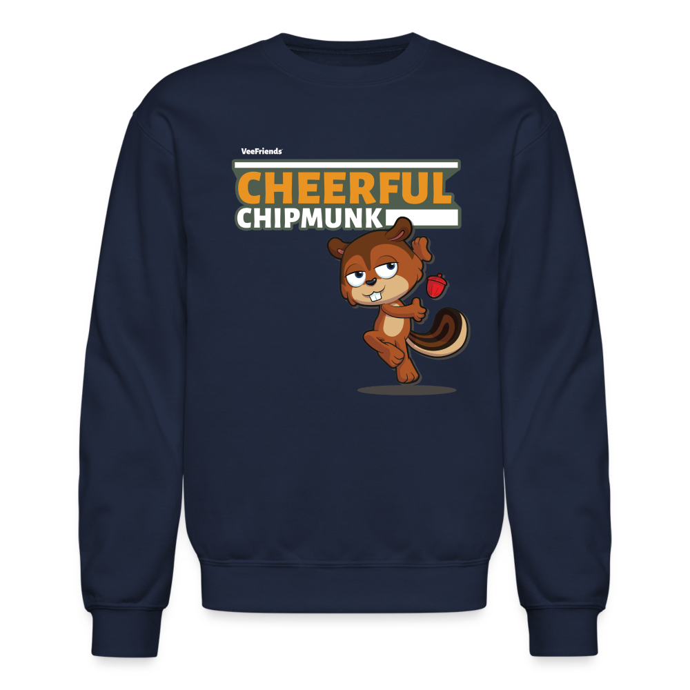 Cheerful Chipmunk Character Comfort Adult Crewneck Sweatshirt - navy