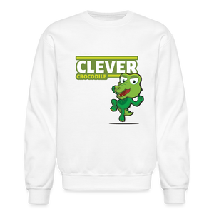 Clever Crocodile Character Comfort Adult Crewneck Sweatshirt - white